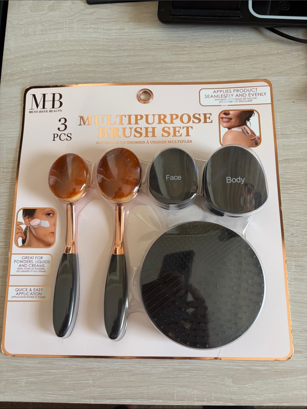 MB Multipurpose Makeup Brush Set - Black and Rose Gold (3 pcs)
